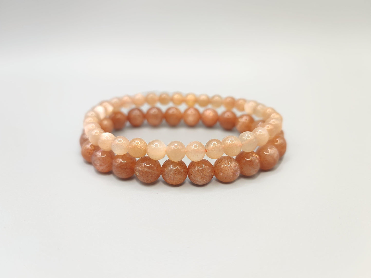 Sunstone & Peach Moonstone Bead Bracelets - Enhance Confidence and Courage - Fire Energy - EnerChi Crystals