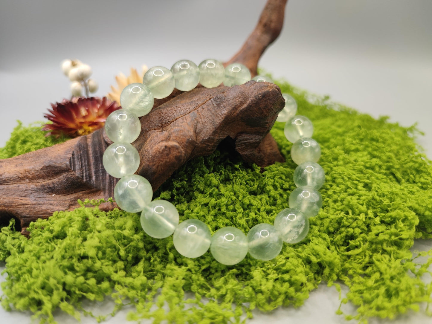 Super Energy Prehnite Bead Bracelet - Emotional Stability - Wood Energy - EnerChi Crystals