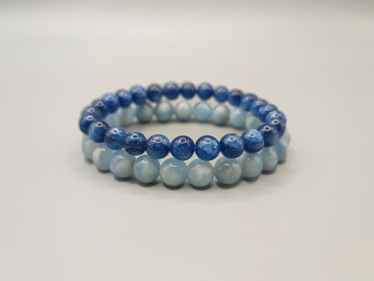 Aquamarine & Kyanite Bead Bracelets - Enhance Communication Skills - Water Energy - EnerChi Crystals