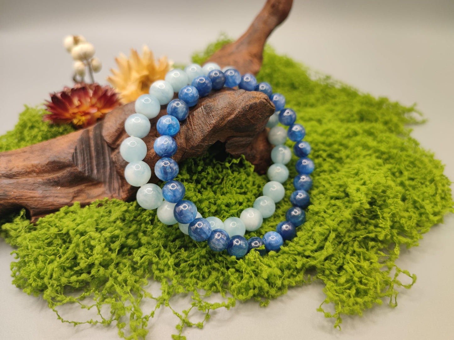 Aquamarine & Kyanite Bead Bracelets - Enhance Communication Skills - Water Energy - EnerChi Crystals