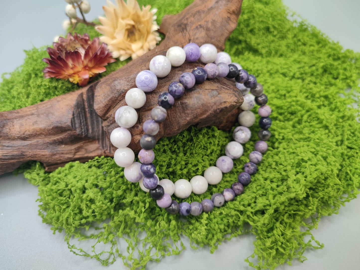 Purple Turquoise & Purple Fluorite Bead Bracelets - Clear Negative Energy - Fire Energy - EnerChi Crystals