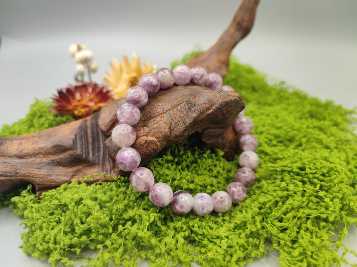 Purple Lepidolite Bead Bracelet - Relieve Stress - Fire Energy - EnerChi Crystals