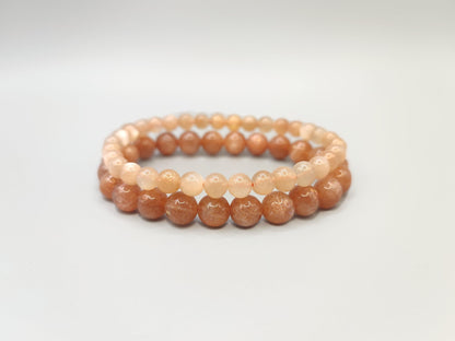 Sunstone & Peach Moonstone Bead Bracelets - Enhance Confidence and Courage - Fire Energy - EnerChi Crystals
