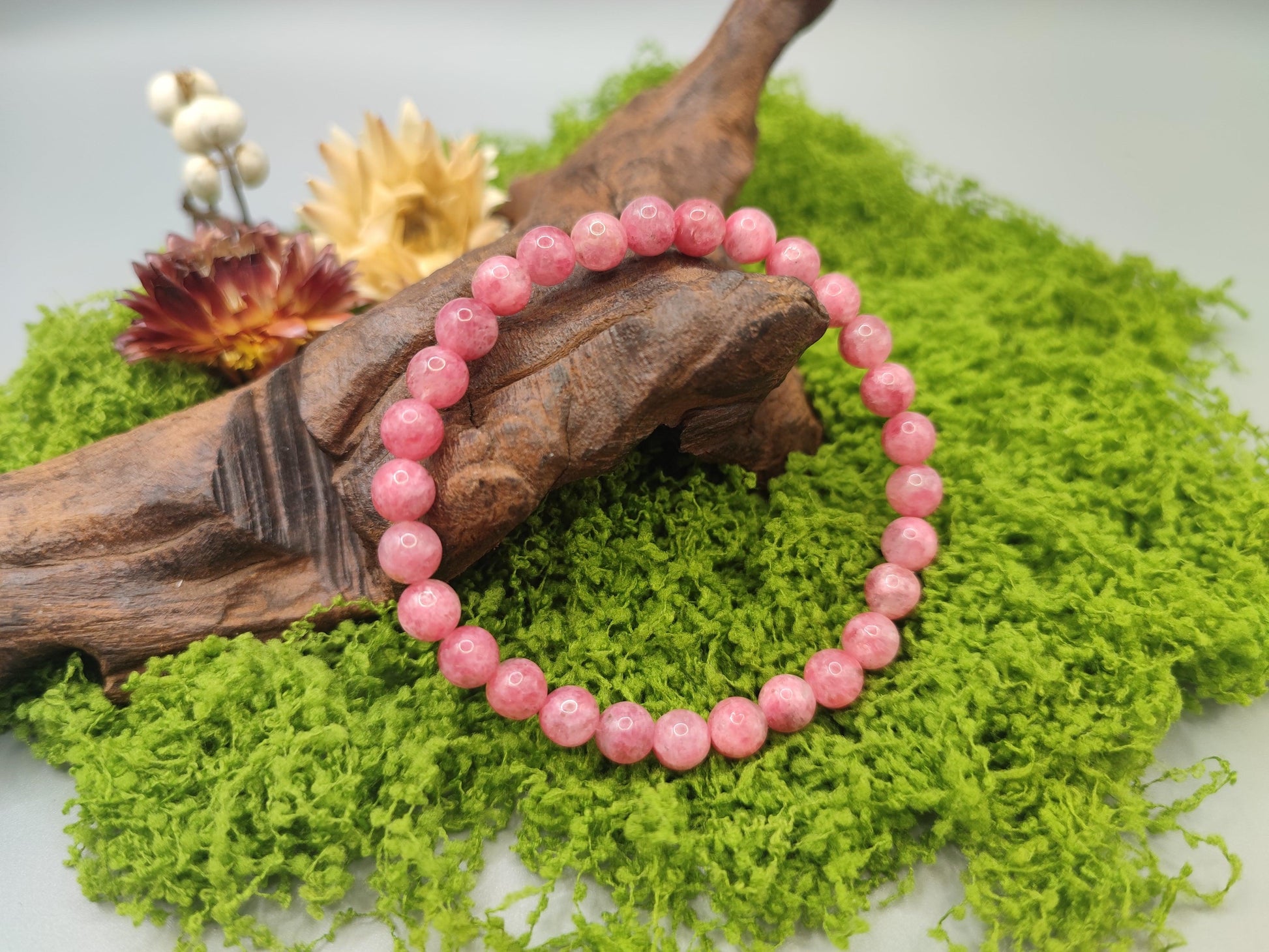 Rhodonite Bead Bracelet-Promote Love Harmony-Fire Energy - EnerChi Crystals