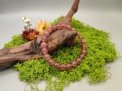 Strawberry Quartz Bead Bracelet - Enhance Interpersonal Relationships - Fire Energy - EnerChi Crystals