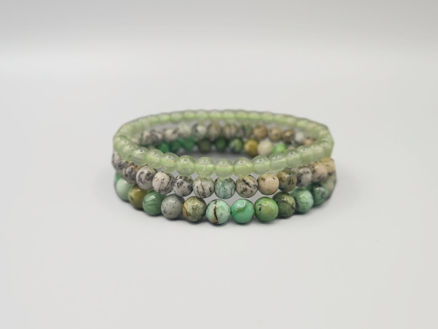 Variscite & Prehnite & Pakistan Stone Bead Bracelets - Stabilize Emotions - Wood Energy - EnerChi Crystals