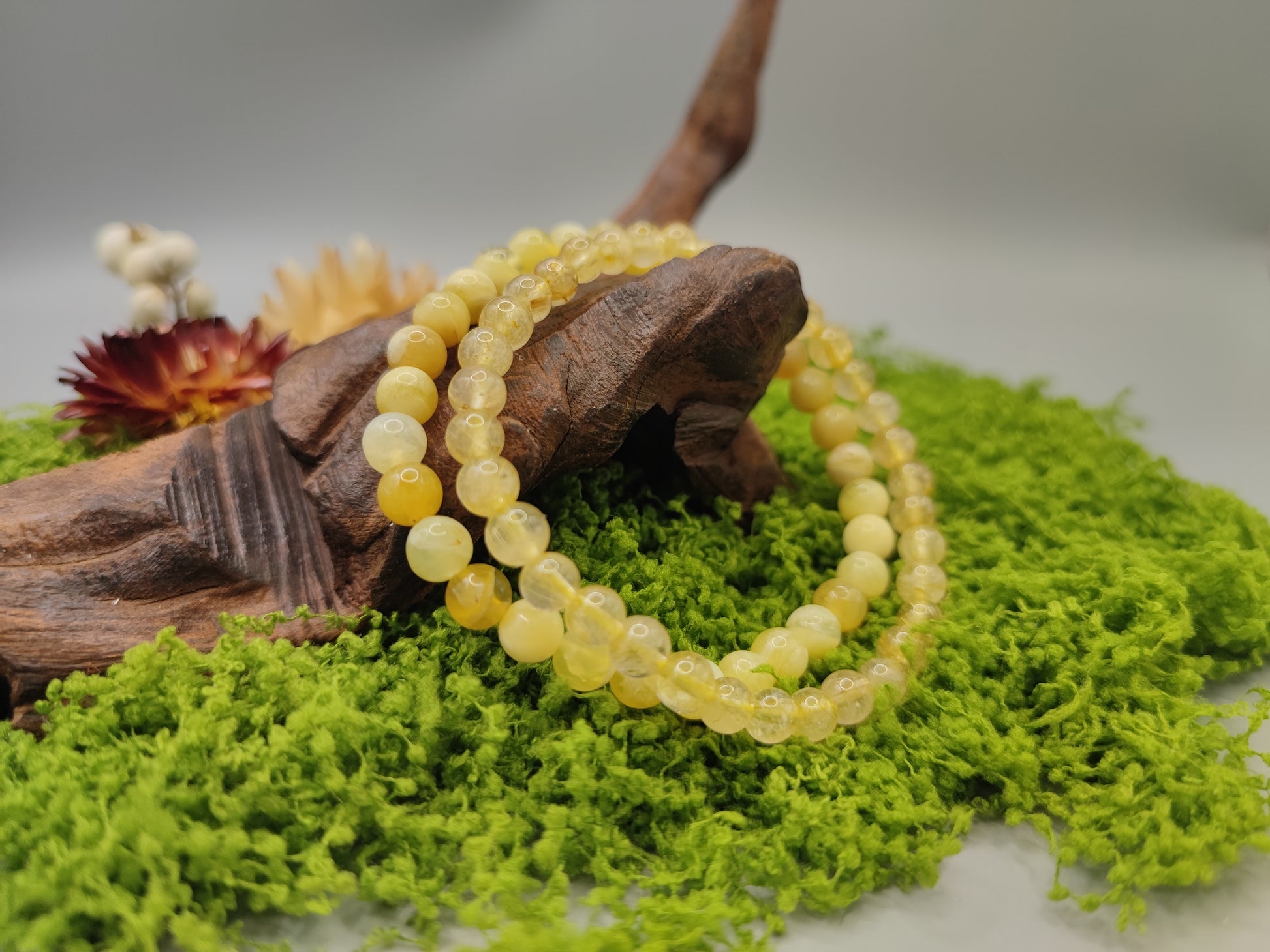 Yellow Rough Opal & Gold Rutilated Quartz Bead Bracelets - Boost Confidence and Decision Making - Earth Energy - EnerChi Crystals