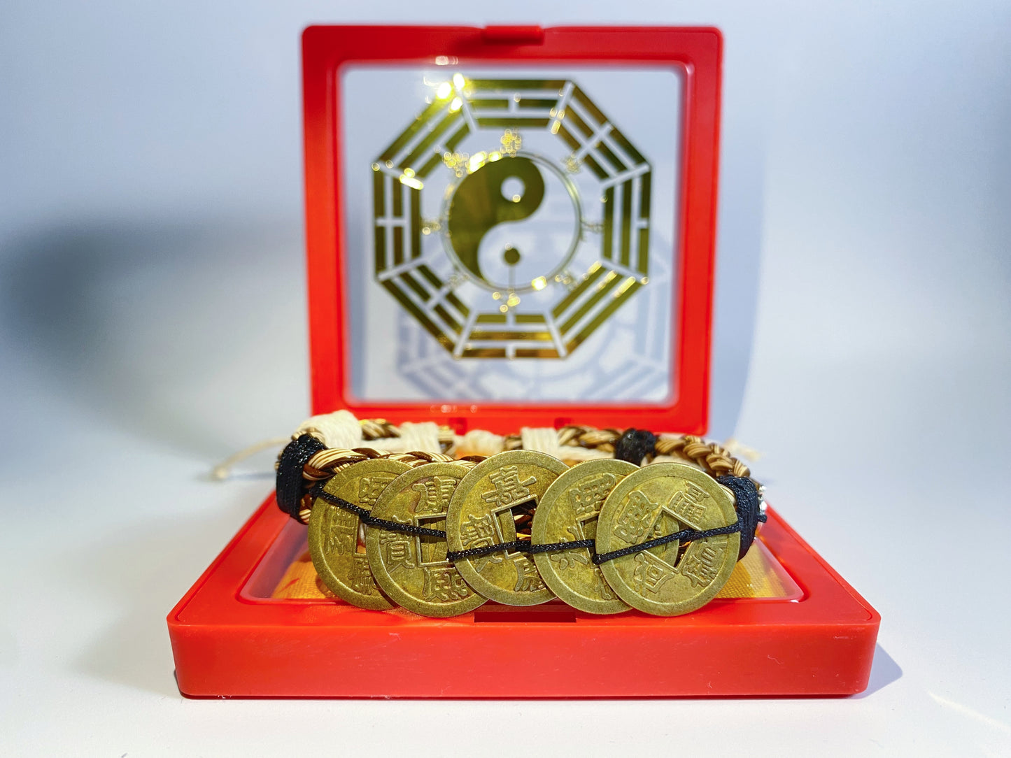 Five Emperors Coin Tai Sui Pendant Woven Bracelet - with Wealth Attraction Talisman - EnerChi Crystals