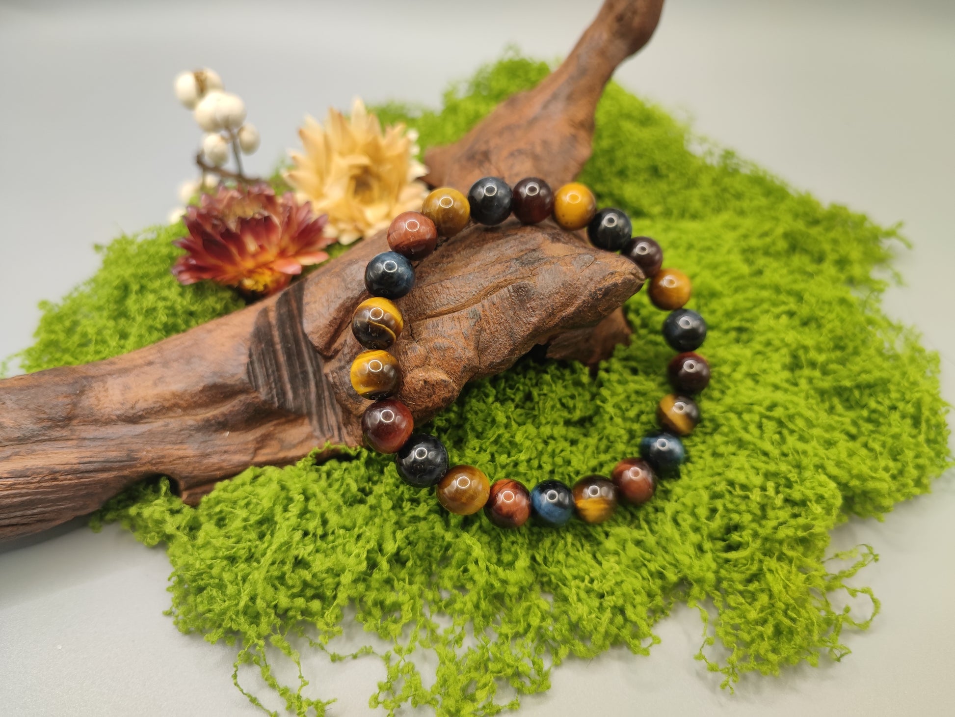 Tricolor Tiger's Eye Bead Bracelet - Boost Career - Intelligent, Confident, and Energetic - Combined Water, Fire, and Earth Energies - EnerChi Crystals