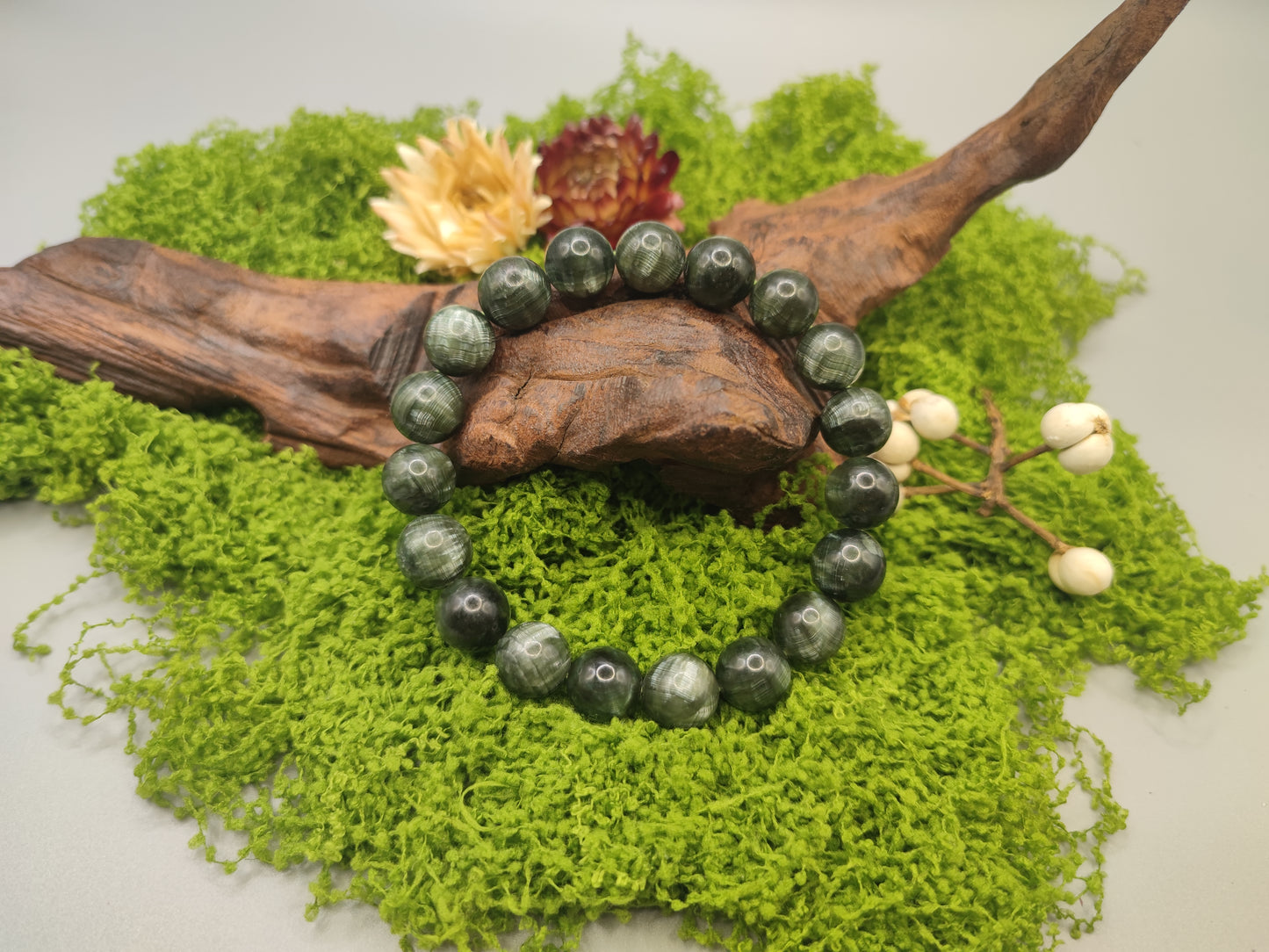 Super Energy Seraphinite Bead Bracelet - Stone of Compassion - Wood Energy - EnerChi Crystals