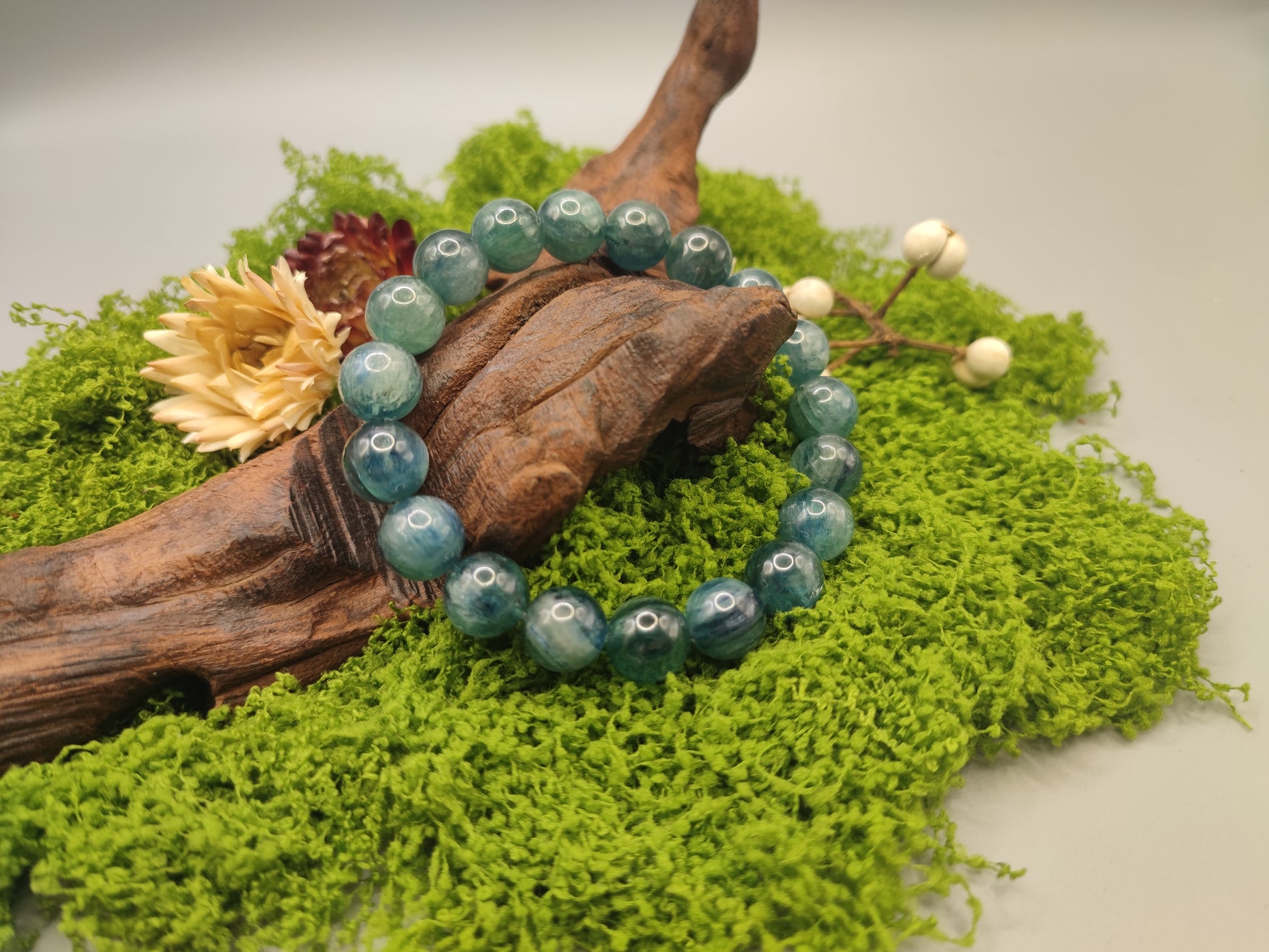 Super Energy Green Kyanite Bead Bracelet - Stone of Emotions - Wood Energy - EnerChi Crystals