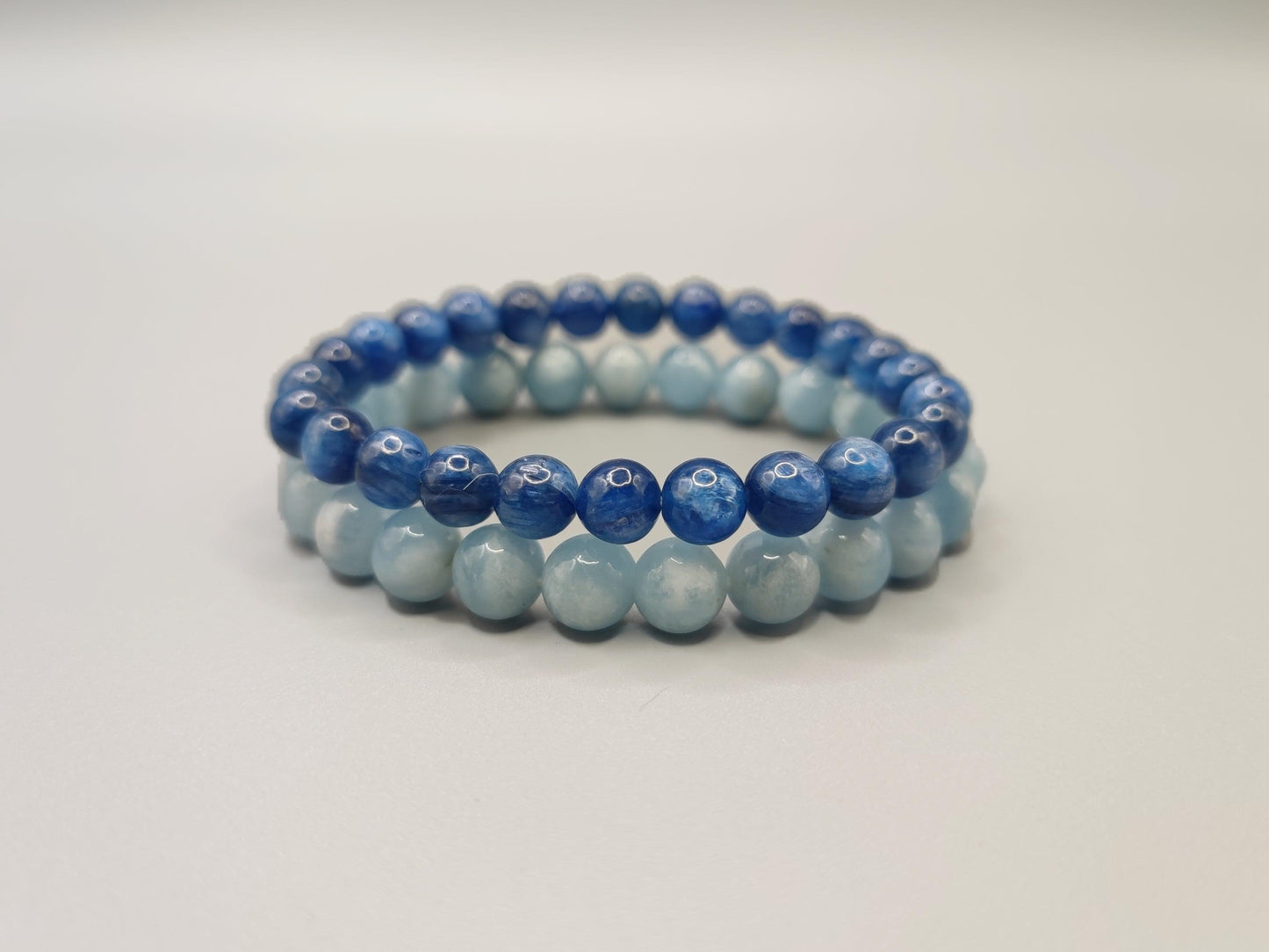 Aquamarine & Kyanite Bead Bracelets - Enhance Communication Skills - Water Energy - EnerChi Crystals