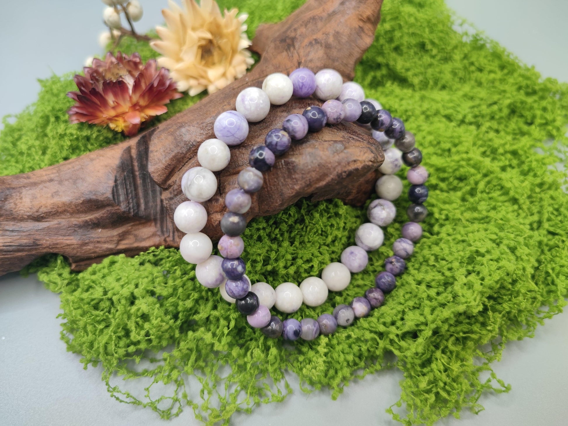 Purple Turquoise & Purple Fluorite Bead Bracelets - Clear Negative Energy - Fire Energy - EnerChi Crystals
