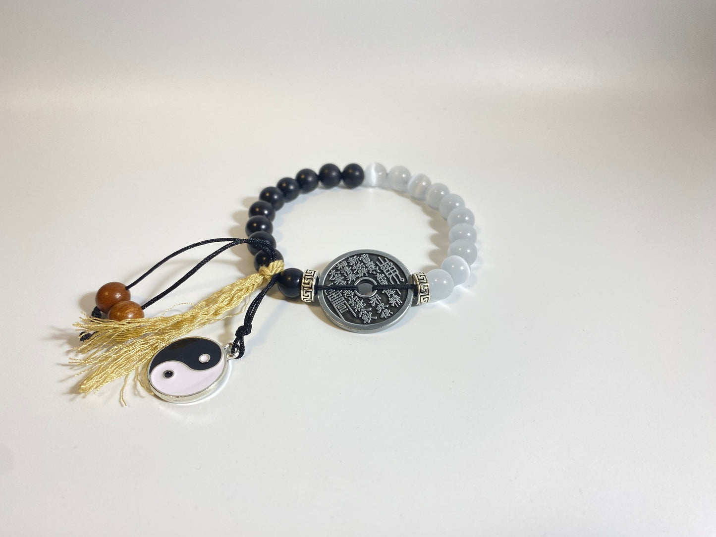 Tai Chi Mountain Ghost Coin Bracelet - with Handwritten Tai Sui Talisman by Taoist Priest - EnerChi Crystals