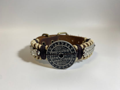 Mountain Ghost Coin Tai Sui Leather Bracelet - with Handwritten Tai Sui Talisman by Taoist Priestai Sui Talisman by Taoist Priest - EnerChi Crystals