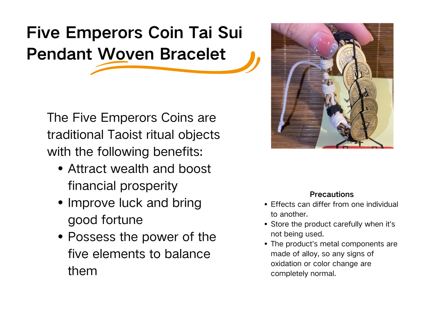 Five Emperors Coin Tai Sui Pendant Woven Bracelet - with Wealth Attraction Talisman - EnerChi Crystals